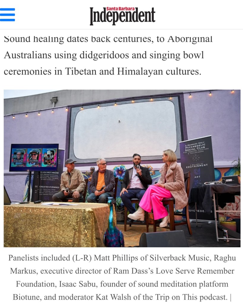 Kat Walsh on a panel with three other guests. The words Santa Barbara Independent at the top with article writing.